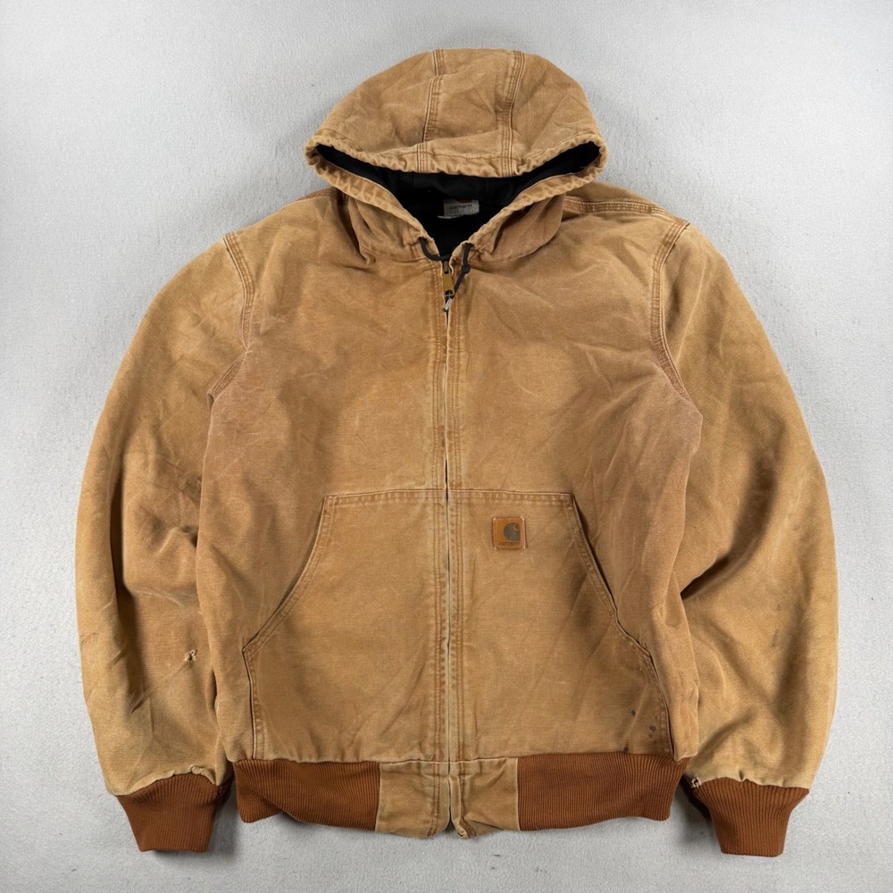 VTG Carhartt Mens J131 Thermal Lined Duck Active Jacket Brown Hooded Work Coat